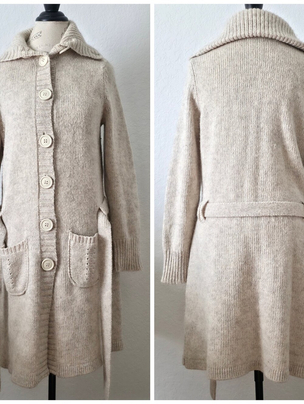 La Redoute Essentials Wool Long Knit Belted Cardigan Coat Chunky Cardigan Size14